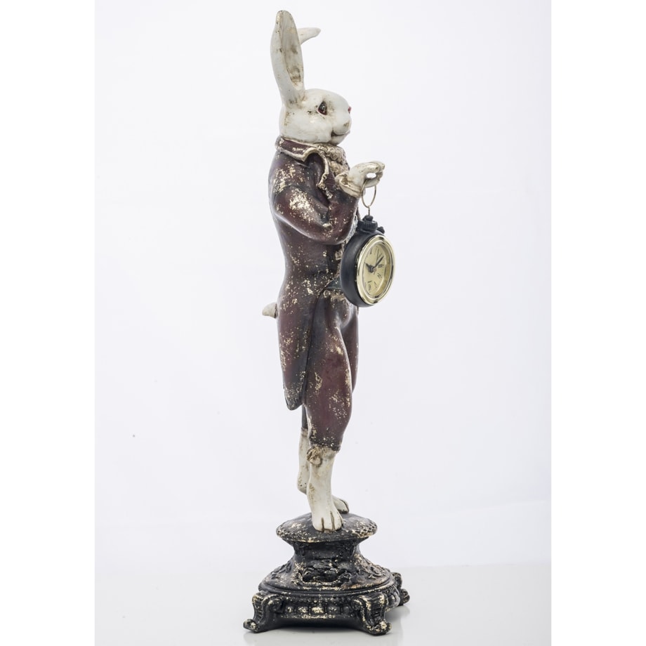 Dekoracja - królik 43x13x10 cm CONIGLIO na podwyższeniu z zegarkiem