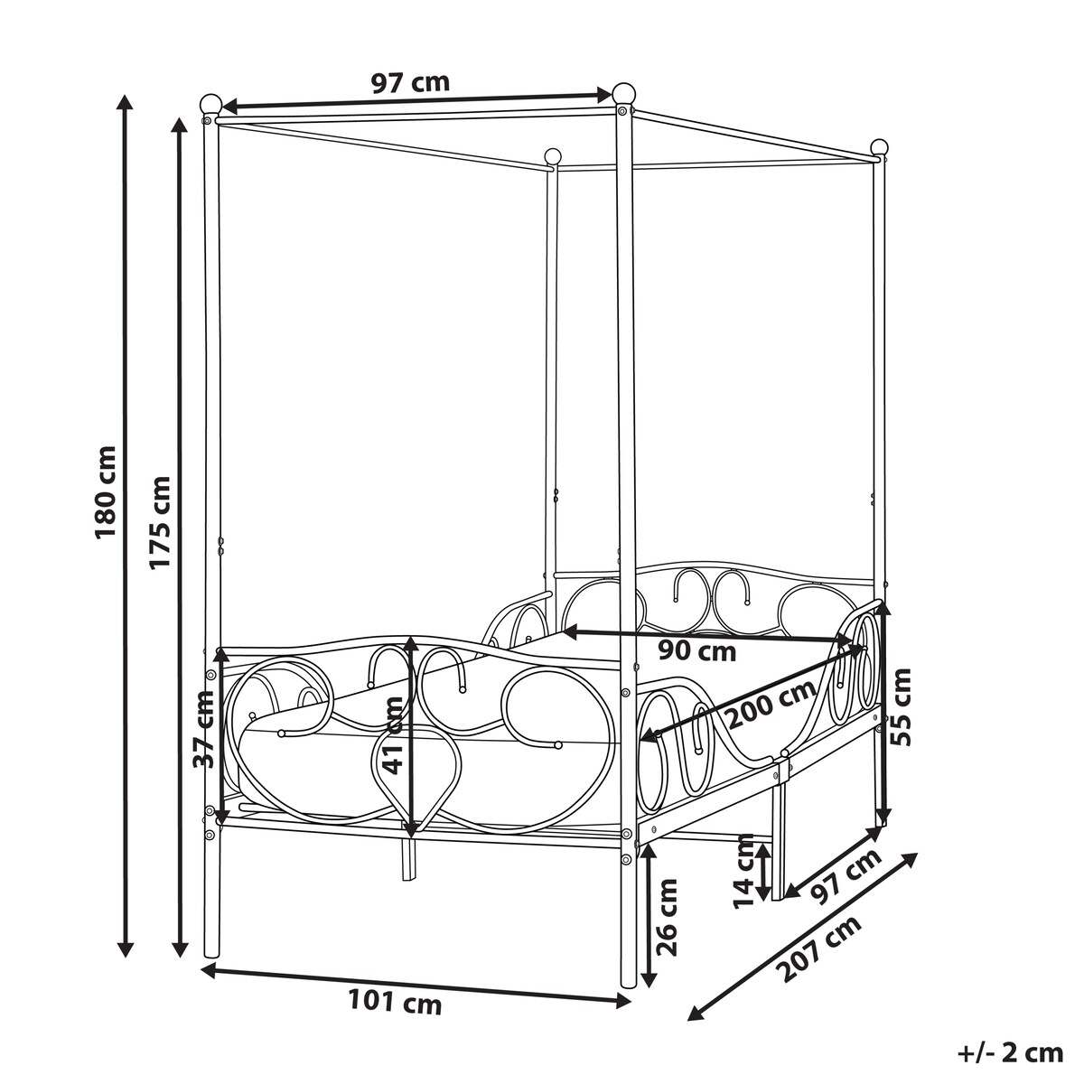 Łóżko z baldachimem Metal SORMERY 90 x 200 cm Jasnobeżowy