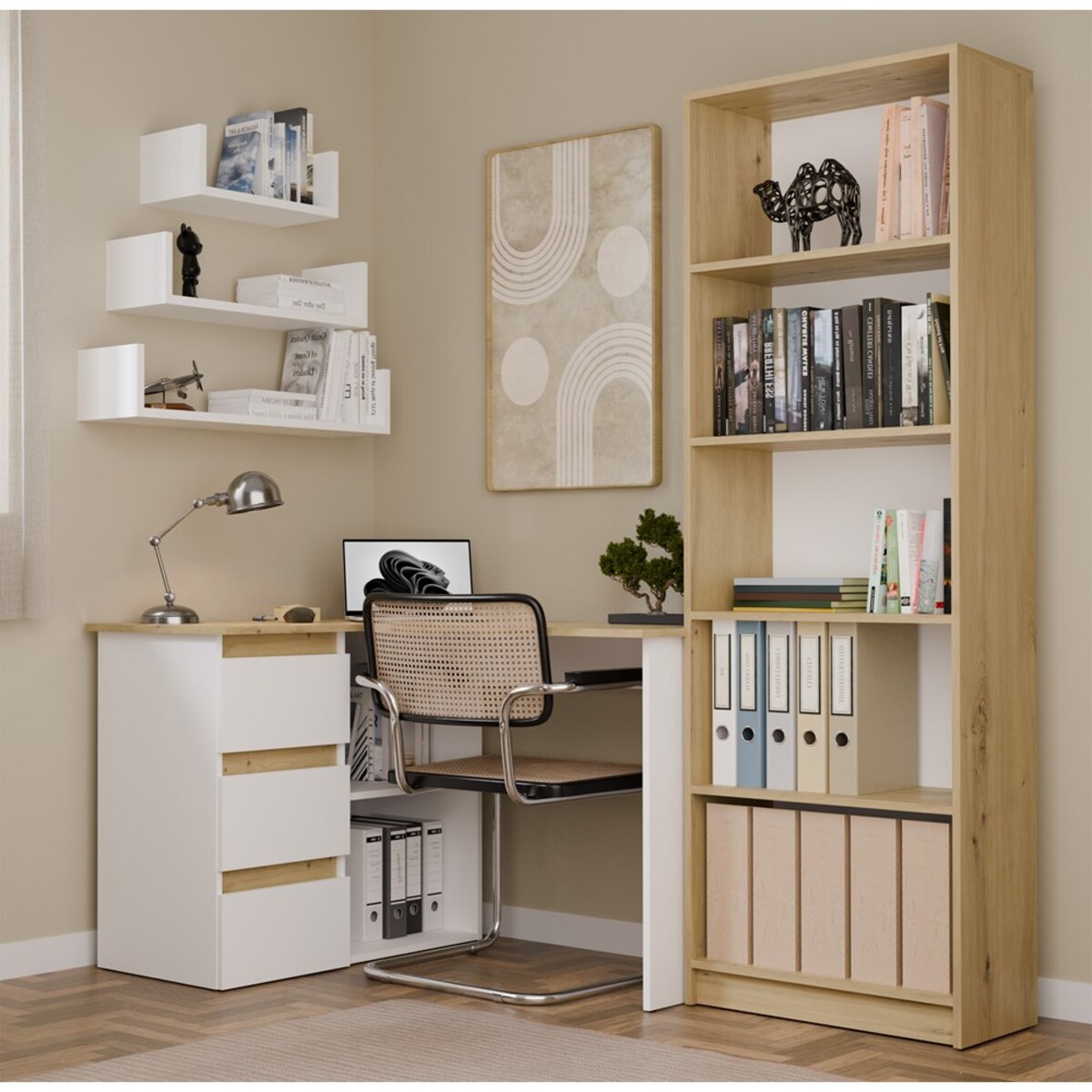 Biurko narożne Nicea lewe dąb artisan/biel 120x48,5x75 1 szt.