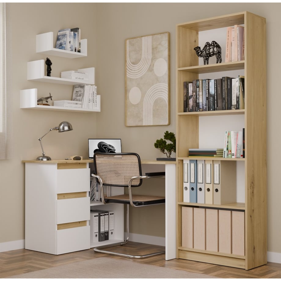 Biurko narożne Nicea lewe dąb artisan/biel 120x48,5x75 1 szt.