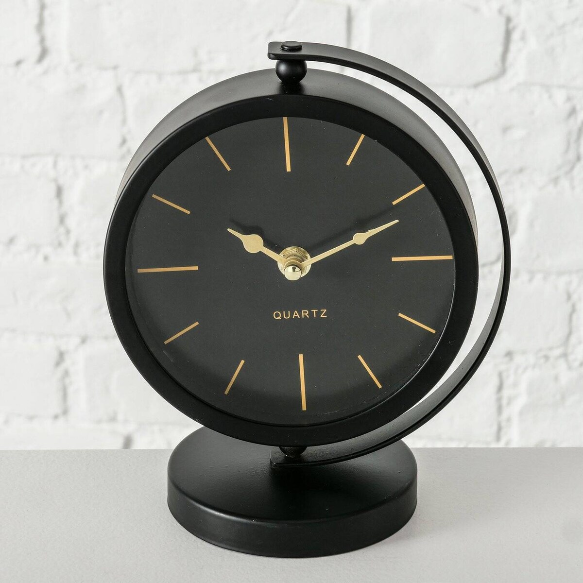 Zegar stołowy czarny BALIA, złote wskazówki, 20 cm