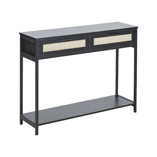 Konsola 2 szuflady fronty rattanowe czarna OPOCO