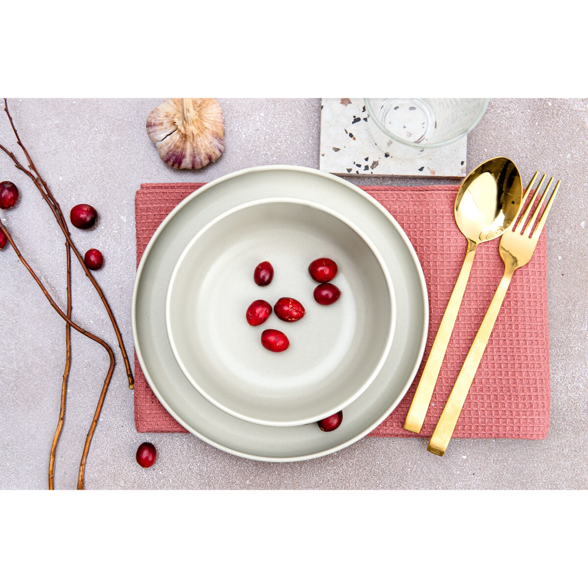 KONSIMO VICTO Zestaw talerzy głębokich dla 6 osób (6 elementów) beżowo-zielono-szary