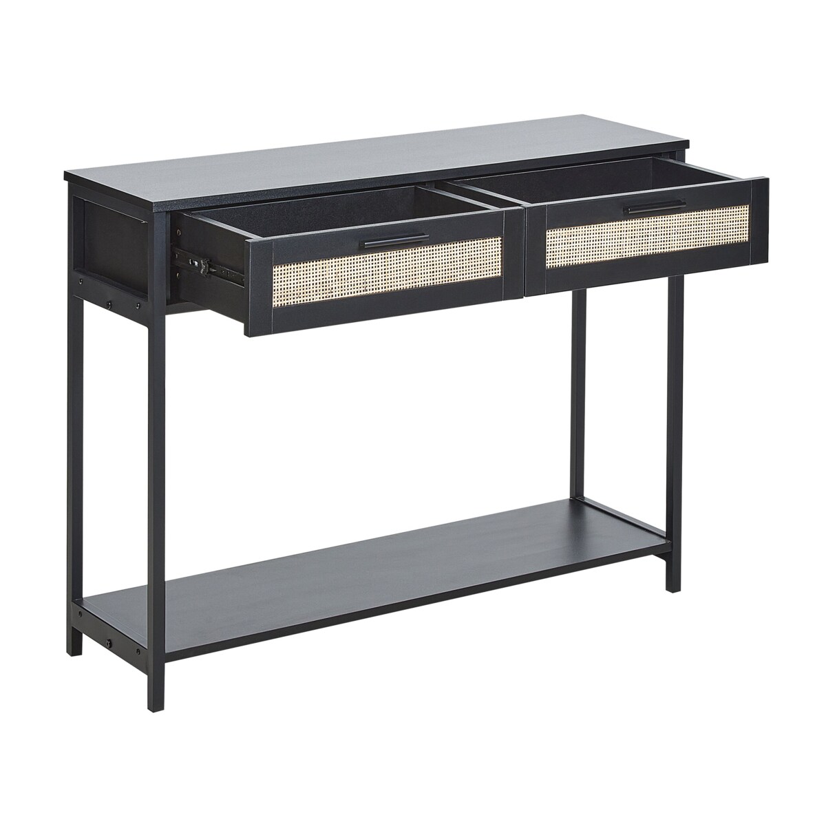 Konsola 2 szuflady fronty rattanowe czarna OPOCO