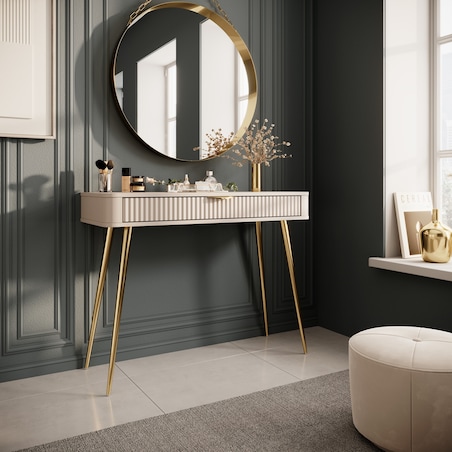 Toaletka, konsola do przedpokoju LENA beżowa + złote nogi