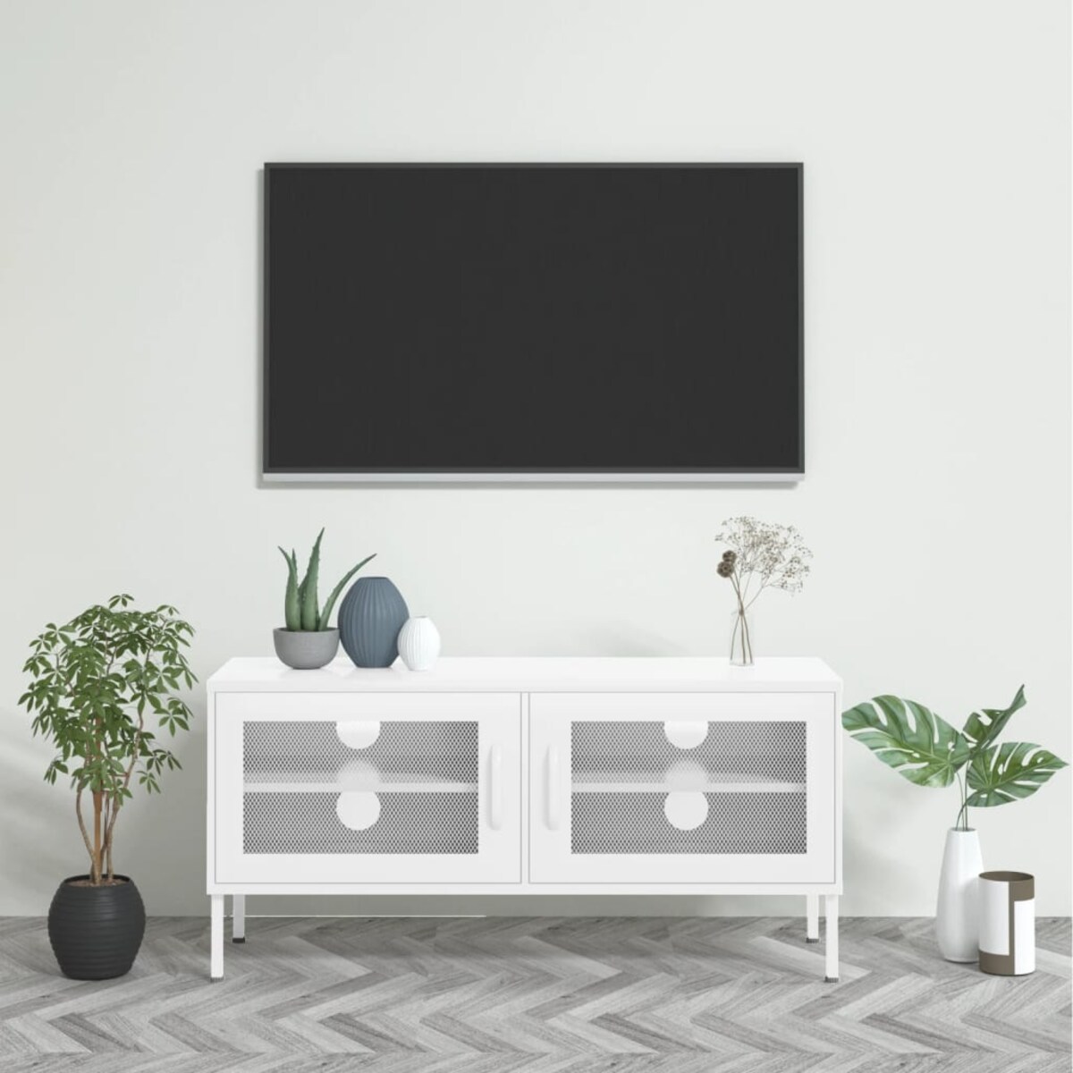 vidaXL Szafka pod telewizor, biała, 105x35x50 cm, stalowa