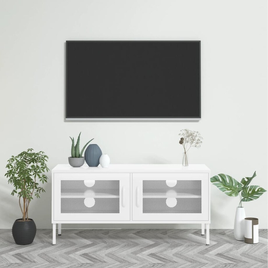 vidaXL Szafka pod telewizor, biała, 105x35x50 cm, stalowa