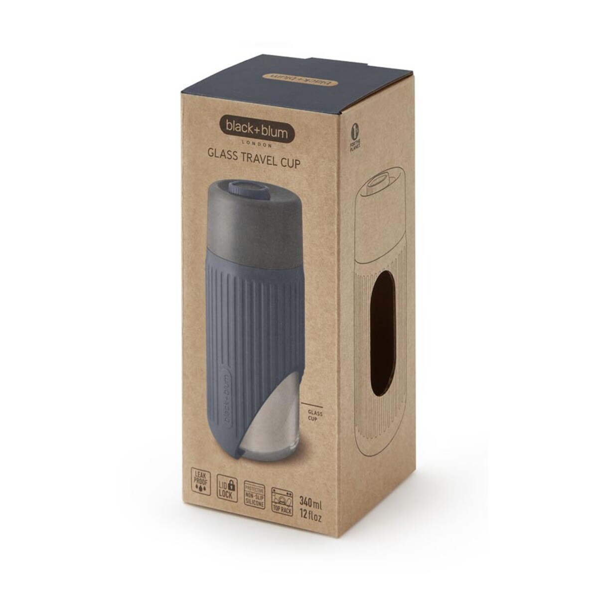 Kubek podróżny szklany szary, 340 ml, Black+Blum