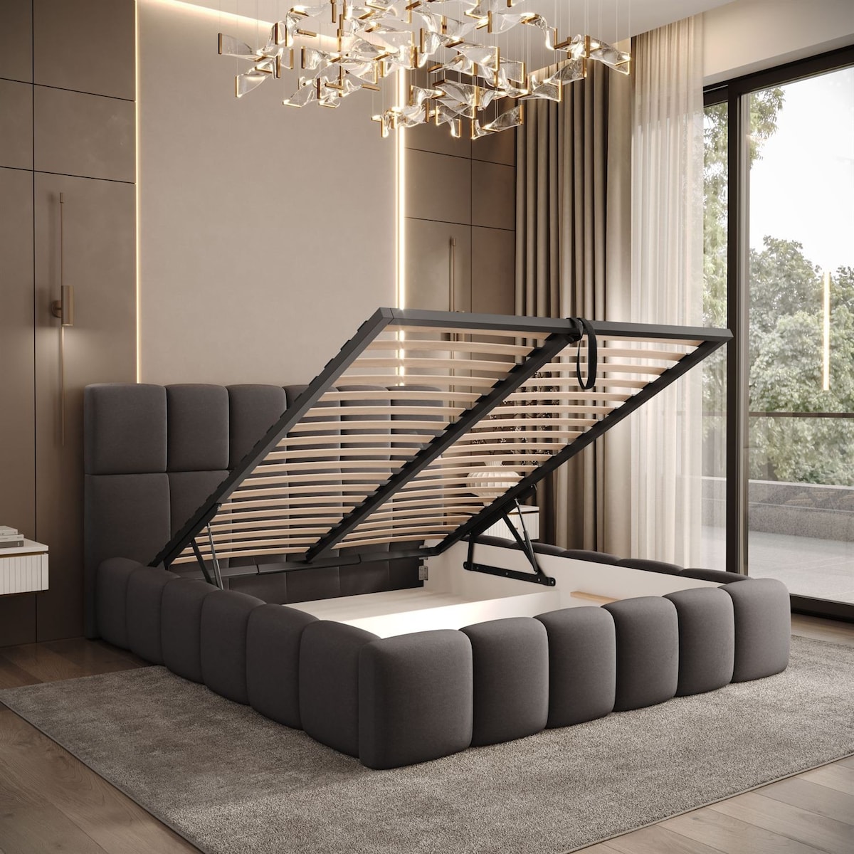 Łóżko tapicerowane VENEZIA, pojemnik na pościel, stelaż 34, 160x200, Castel 93