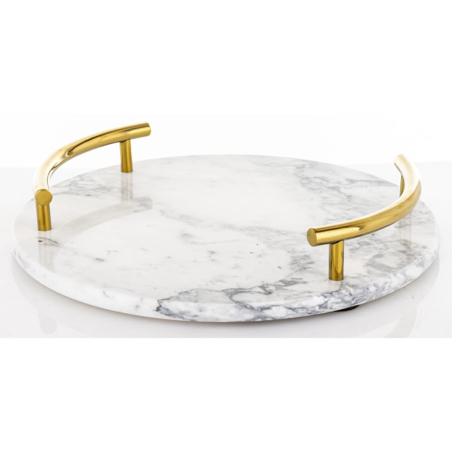 Taca okrągła marmurowa 25,5x25,5x5,5 cm ze złotymi uchwytami