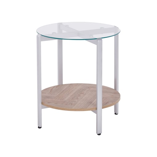 Stolik pomocniczy szklany jasne drewno ze srebrnym LOVELL