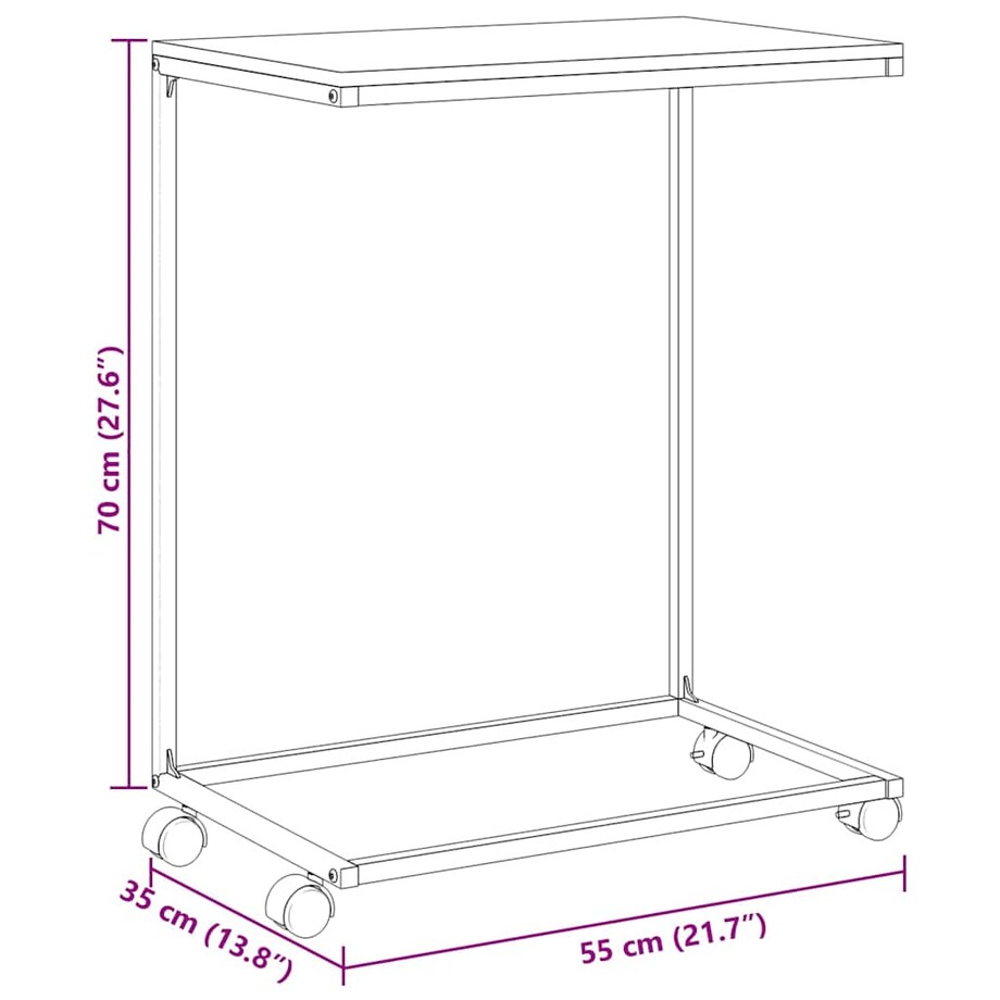vidaXL Stolik boczny na kółkach, czarny, 55x35x70 cm