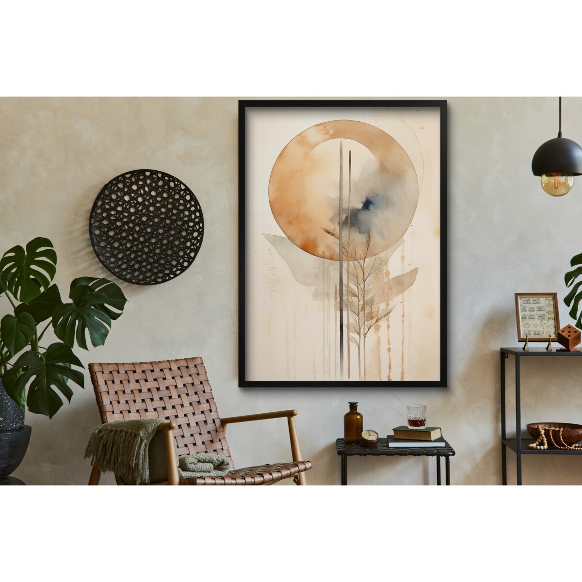 Nowoczesny Plakat Obraz na ścianę do salonu Beżowa Abstrakcja Boho Japandi