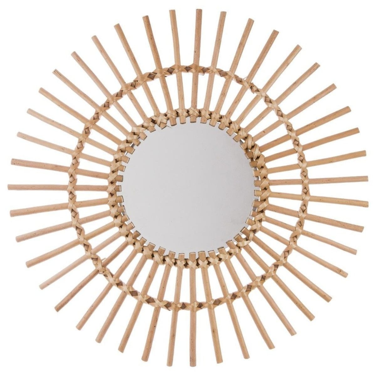Lusterko ścienne SUN w plecionej oprawie, Ø 58 cm, kolor beżowy, rattan