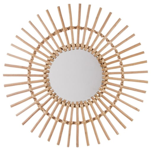Lusterko ścienne SUN w plecionej oprawie, Ø 58 cm, kolor beżowy, rattan