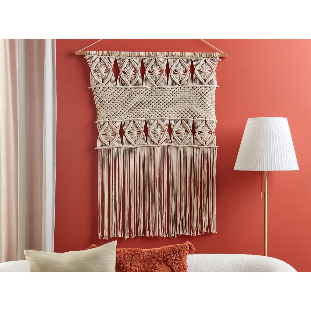 Dekoracja ścienna makrama bawełniana beżowa LAHRI