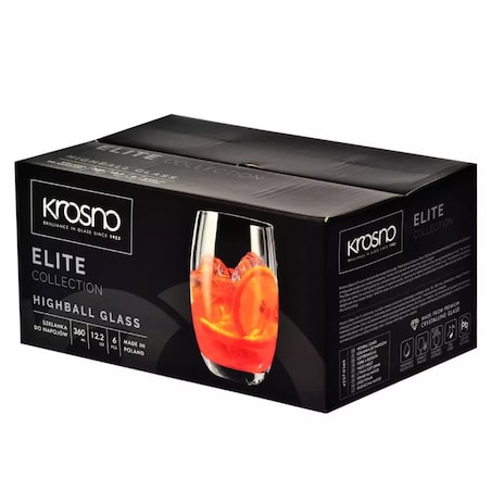 Szklanki Long Owalne do Wody Napojów Drinków Koktajli Elite Krosno 6 x 360 ml