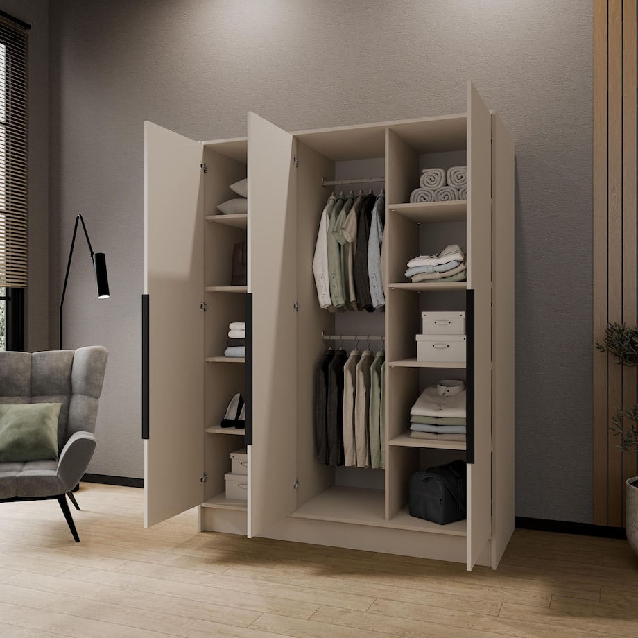 Szafa 150 gładka ORTO bez lustra z czarnymi uchwytami, kaszmirowa