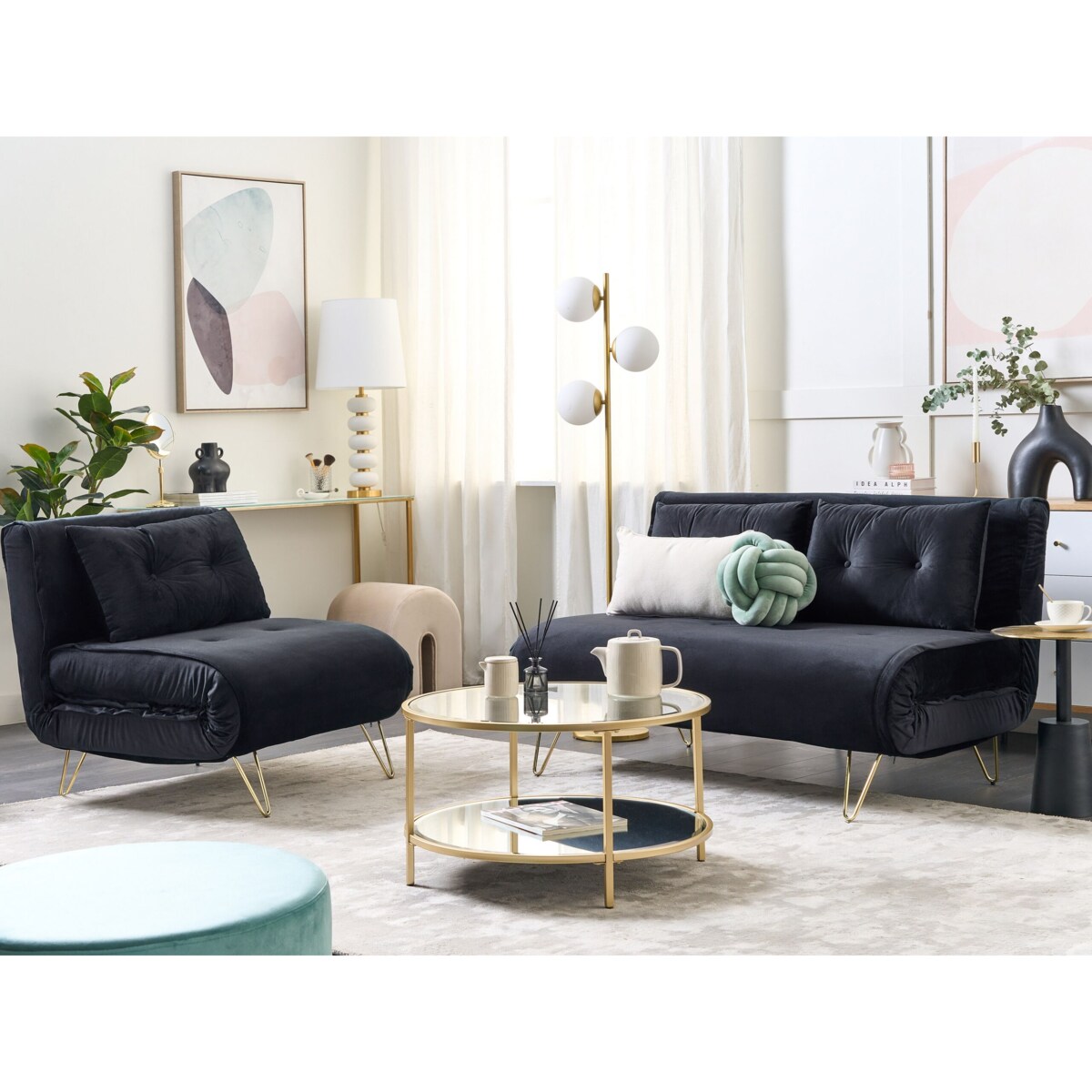 Sofa rozkładana VESTFOLD Welur Czarny dla 2 osób