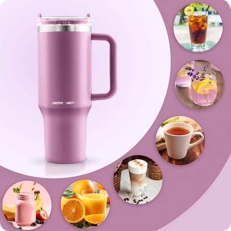 Kubek termiczny Berdsen termos ze słomką 1180ml stal nierdzewna na kawę herbatę