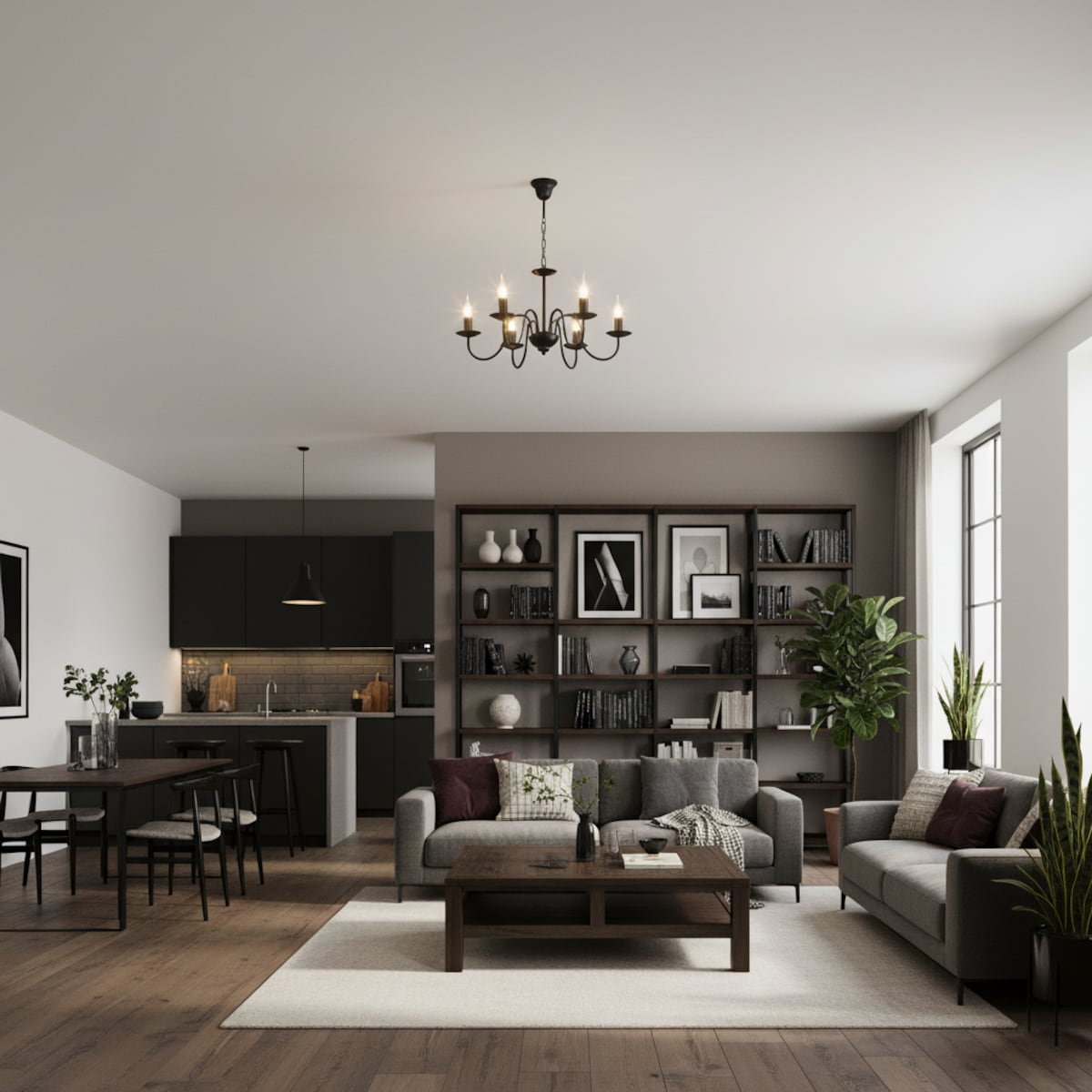 czarna lampa wisząca edylit 6 punktowa loft do salonu