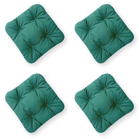 Zestaw 4 poduszek na krzesła ogrodowe, UV odporne, wodoodporne, dwustronne, pikowane z troczkami, 45x45 cm, Zielony