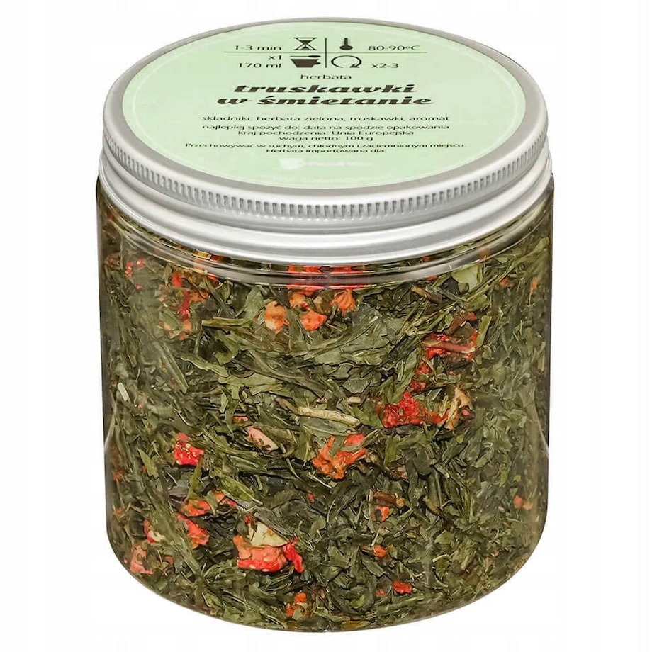 Herbata zielona TRUSKAWKI W ŚMIETANIE o mocno truskawkowym smaku PREMIUM - herbata liściasta sypana mieszanka napar susz - gotowa na prezent upominek