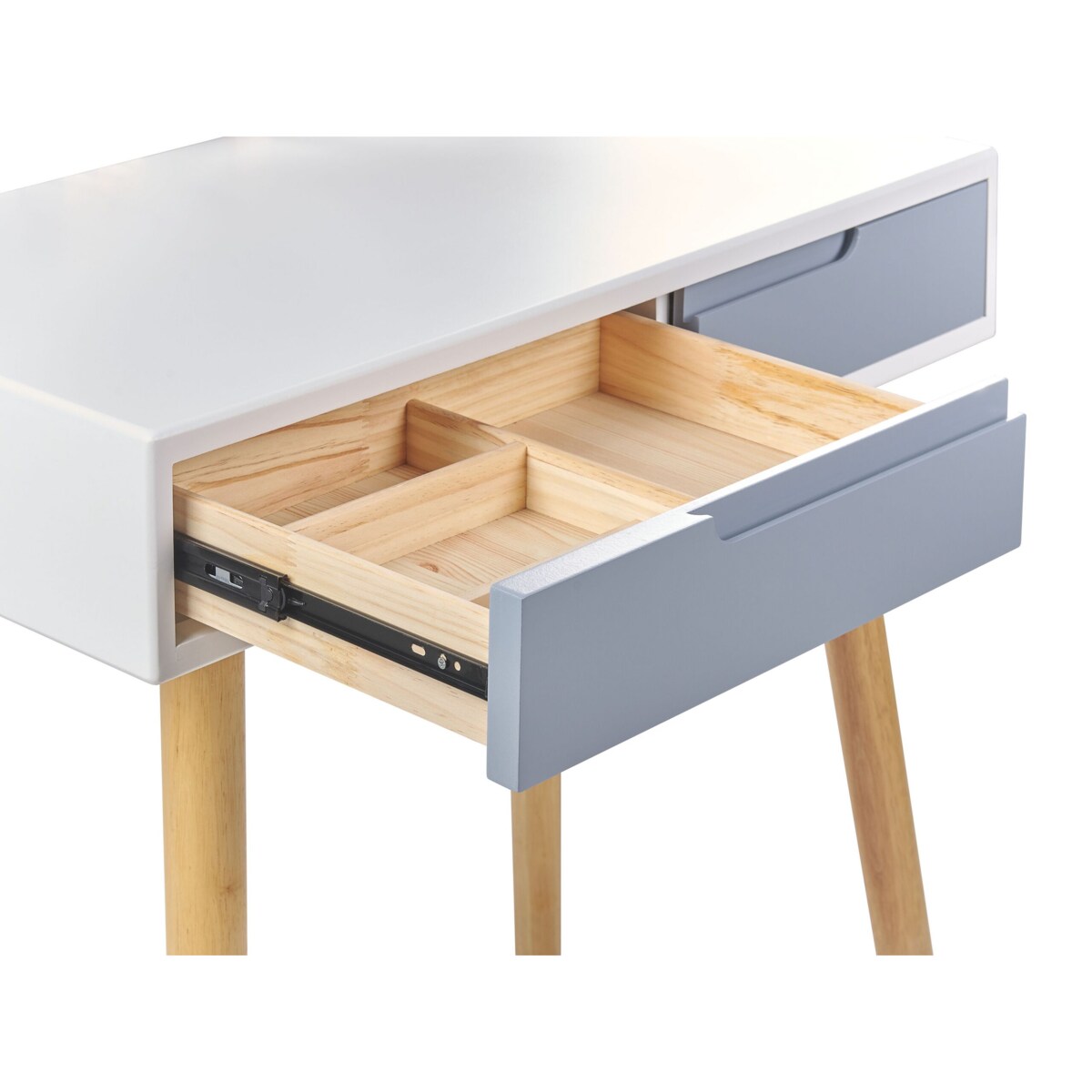 Toaletka 2 szuflady lustro LED ze stołkiem biało-szara JOSSELIN