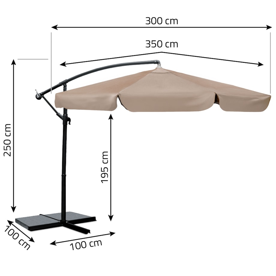 Parasol ogrodowy składany z wysięgnikiem pokrowiec 6 segmentów ø 350cm Plonos
