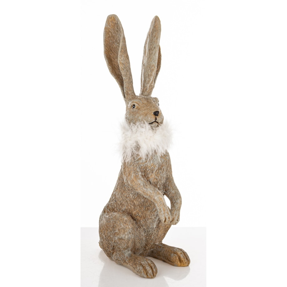 Dekoracja - zając szary 32x10x14,5 cm LONGORELA-3 i boa z piór