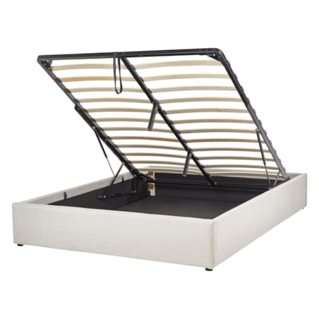 Łóżko z pojemnikiem tapicerowane 140 x 200 cm jasnobeżowe DINAN