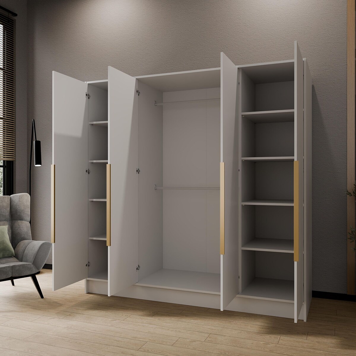 Szafa 200 gładka ORTO bez lustra ze złotymi uchwytami, biała