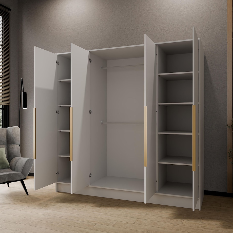 Szafa 200 gładka ORTO bez lustra ze złotymi uchwytami, biała