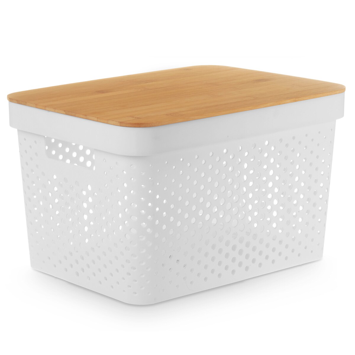 Duży plastikowy pojemnik z bambusową pokrywą, 36 x 26 x 22 cm