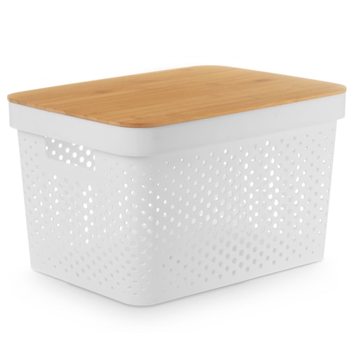 Duży plastikowy pojemnik z bambusową pokrywą, 36 x 26 x 22 cm