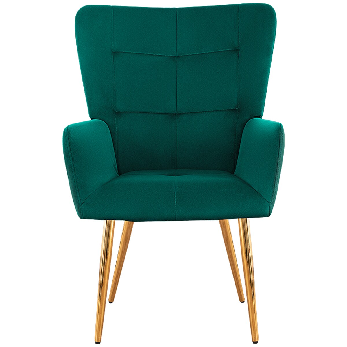 Fotel uszak do salonu wypoczynkowy welurowy tapicerowany zielony złote nogi