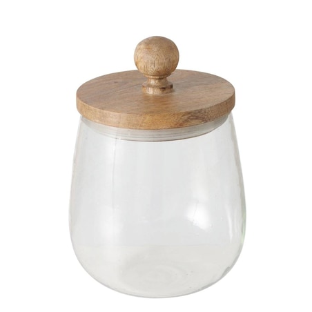 Szklany słoik VARUD z pokrywką z drewna mango, Ø 12 cm