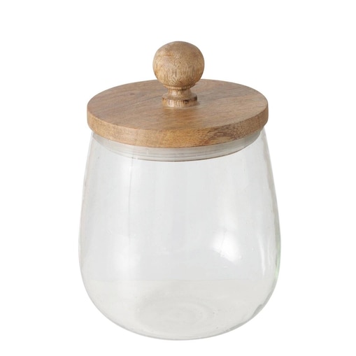 Szklany słoik VARUD z pokrywką z drewna mango, Ø 12 cm