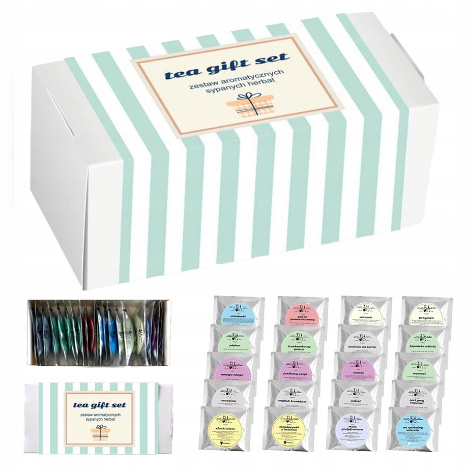 Zestaw 20 różnych herbat sypanych TEA GIFT SET - box prezentowy upominkowy dla kobiety faceta mamy taty babci dziadka na prezent upominek podziękowanie