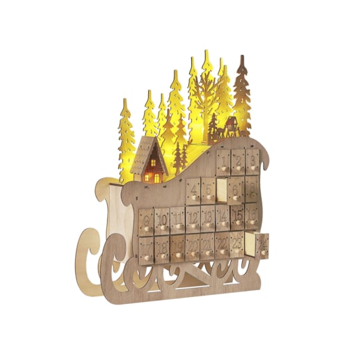 Figurka dekoracyjna LED sanie kalendarz adwentowy jasne drewno IMPALA