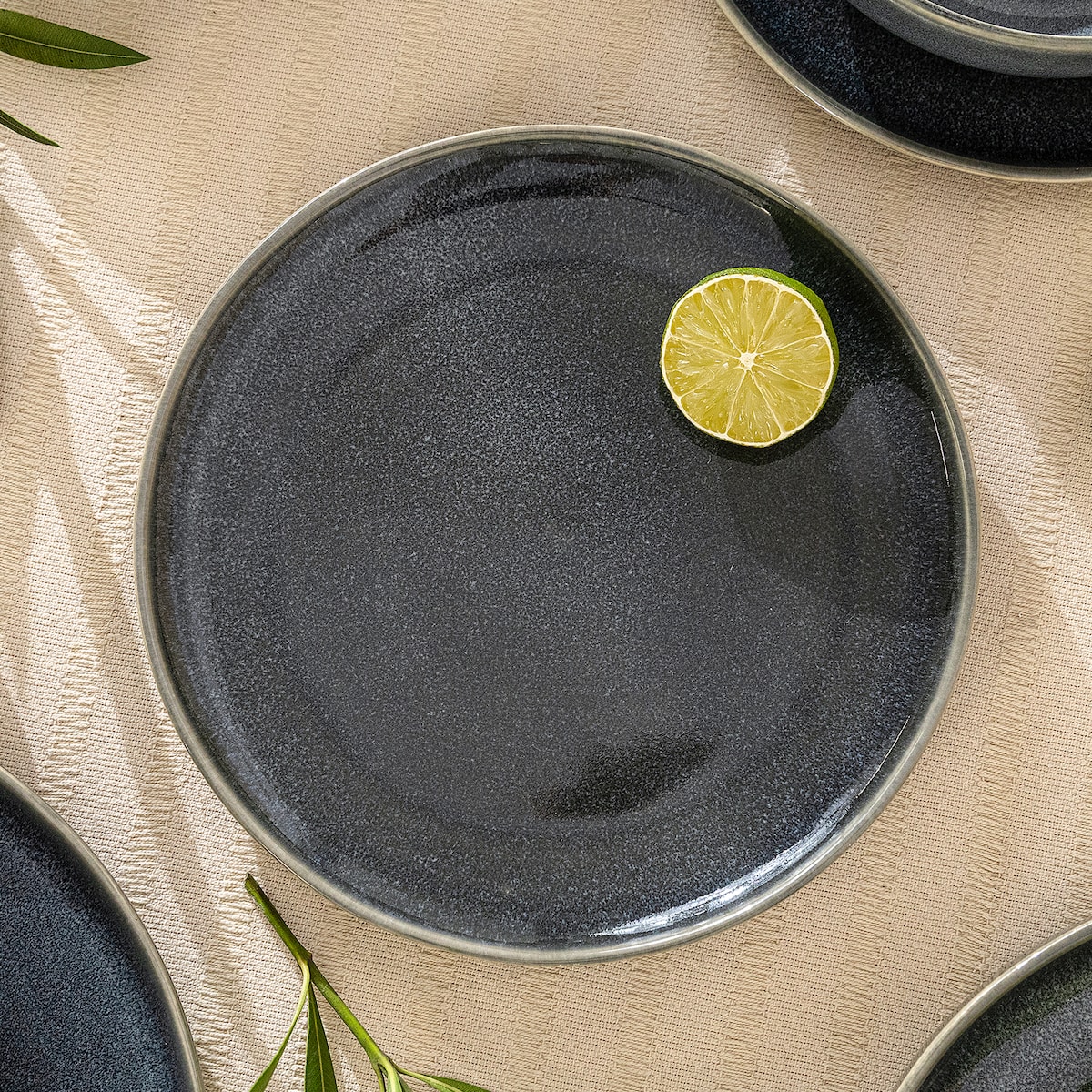 EDA Zestaw obiadowy 6 os. (18 el.), niebieski/szary/beżowy