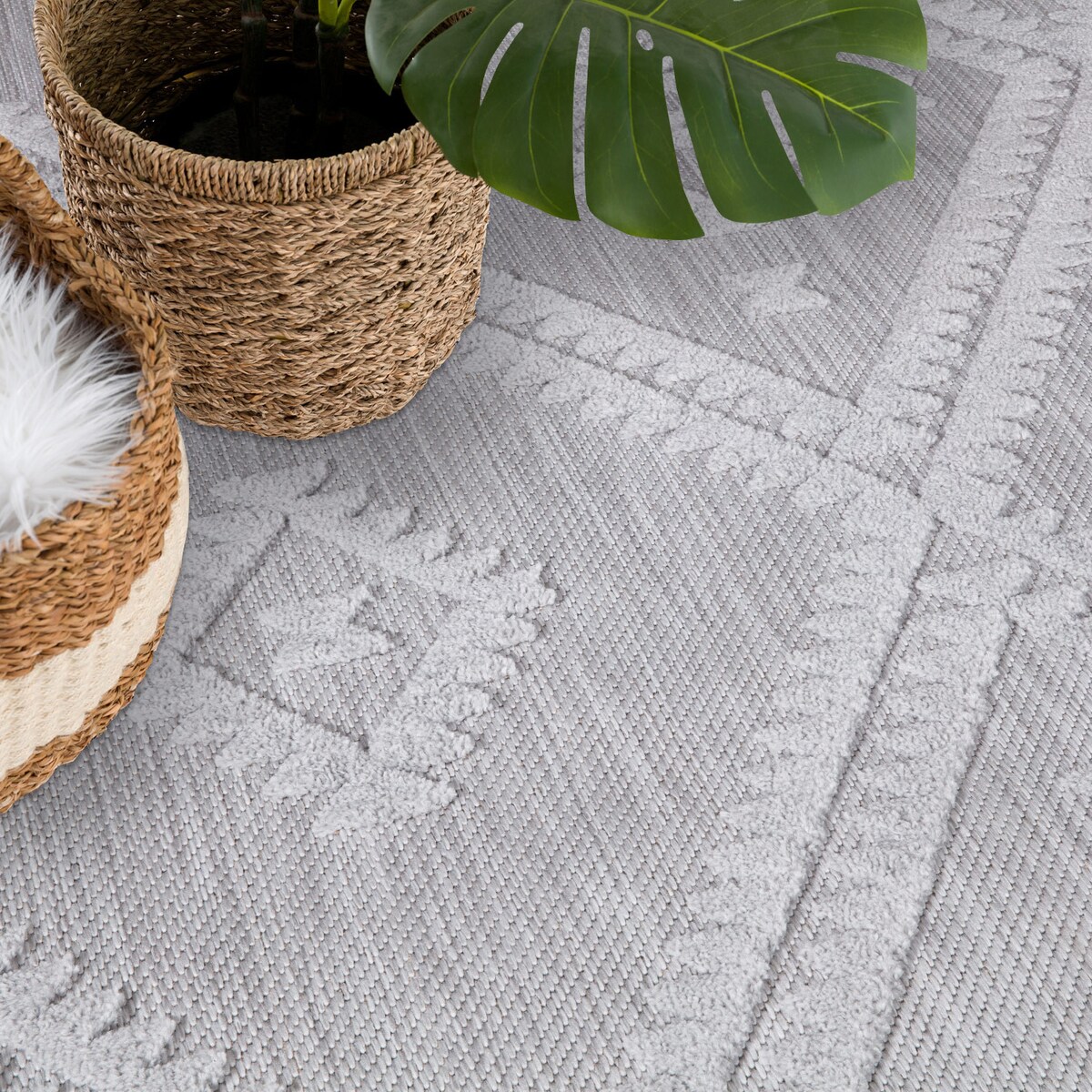 Dywan okrągły na zewnątrz i do wnętrz romby Sanori 4540 Szary 200x200