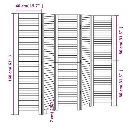 vidaXL Parawan pokojowy, 5-panelowy, biały, lite drewno paulowni