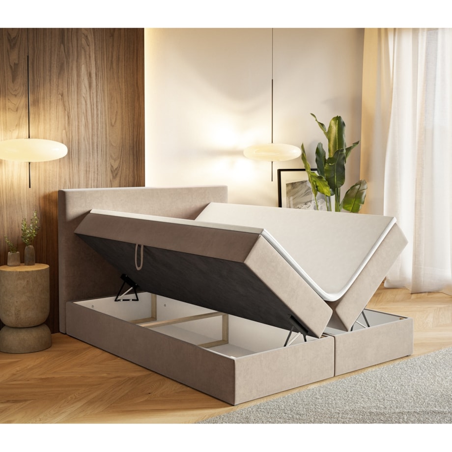 Łóżko kontynentalne G2 do sypialni 180x200 z pojemnikiem i materacem-beżowe