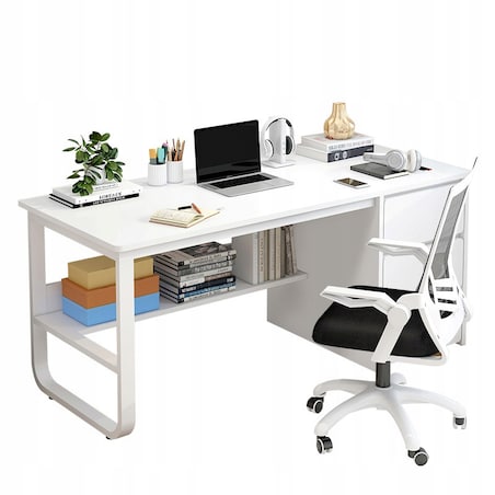 Biurko Komputerowe Młodzieżowe Białe Loft Skandynawski Duże Półki 100 Cm