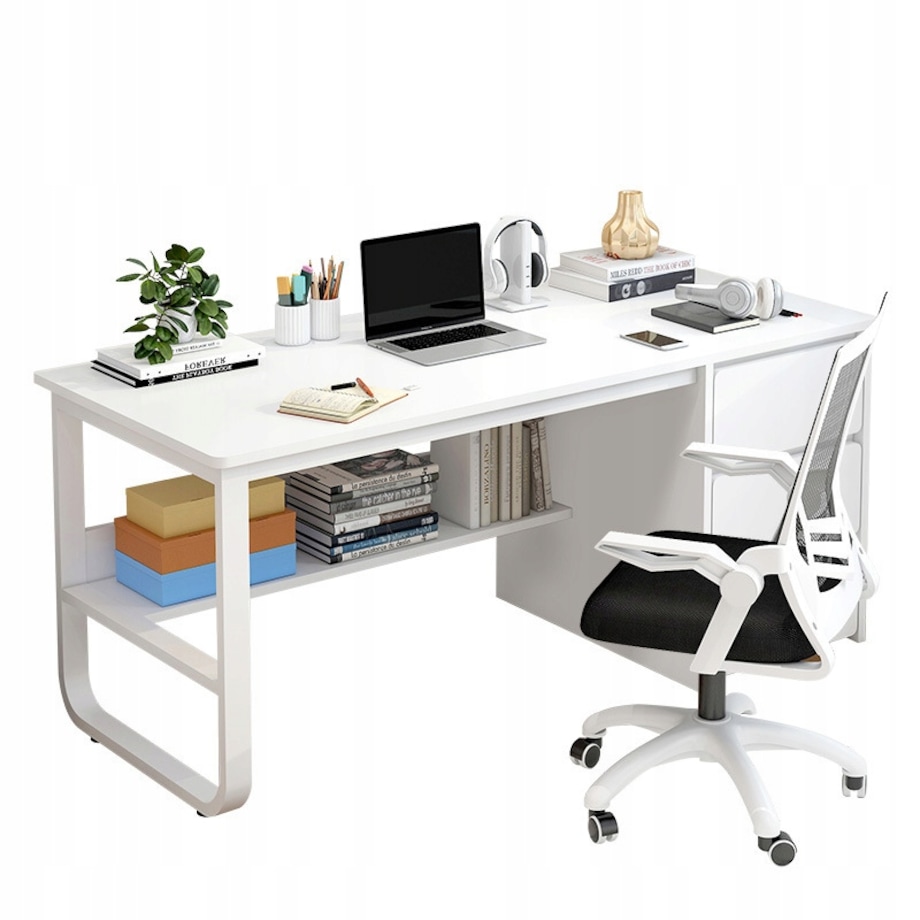 Biurko Komputerowe Młodzieżowe Białe Loft Skandynawski Duże Półki 100 Cm