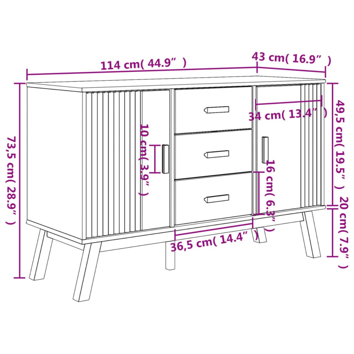 vidaXL Komoda OLDEN, szaro-brązowa, 114x43x73,5cm, lite drewno sosnowe