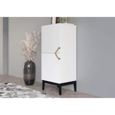 Drewniana komoda Visby DEMI HIGH 2D / kolor biały + czarne nogi / szer. 50,5 cm