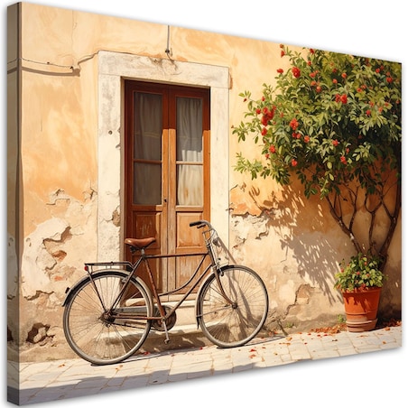 Obraz do salonu sypialni jadalni biura hotelu,WłochyToskania dom ulica i stary rower 120x80 cm