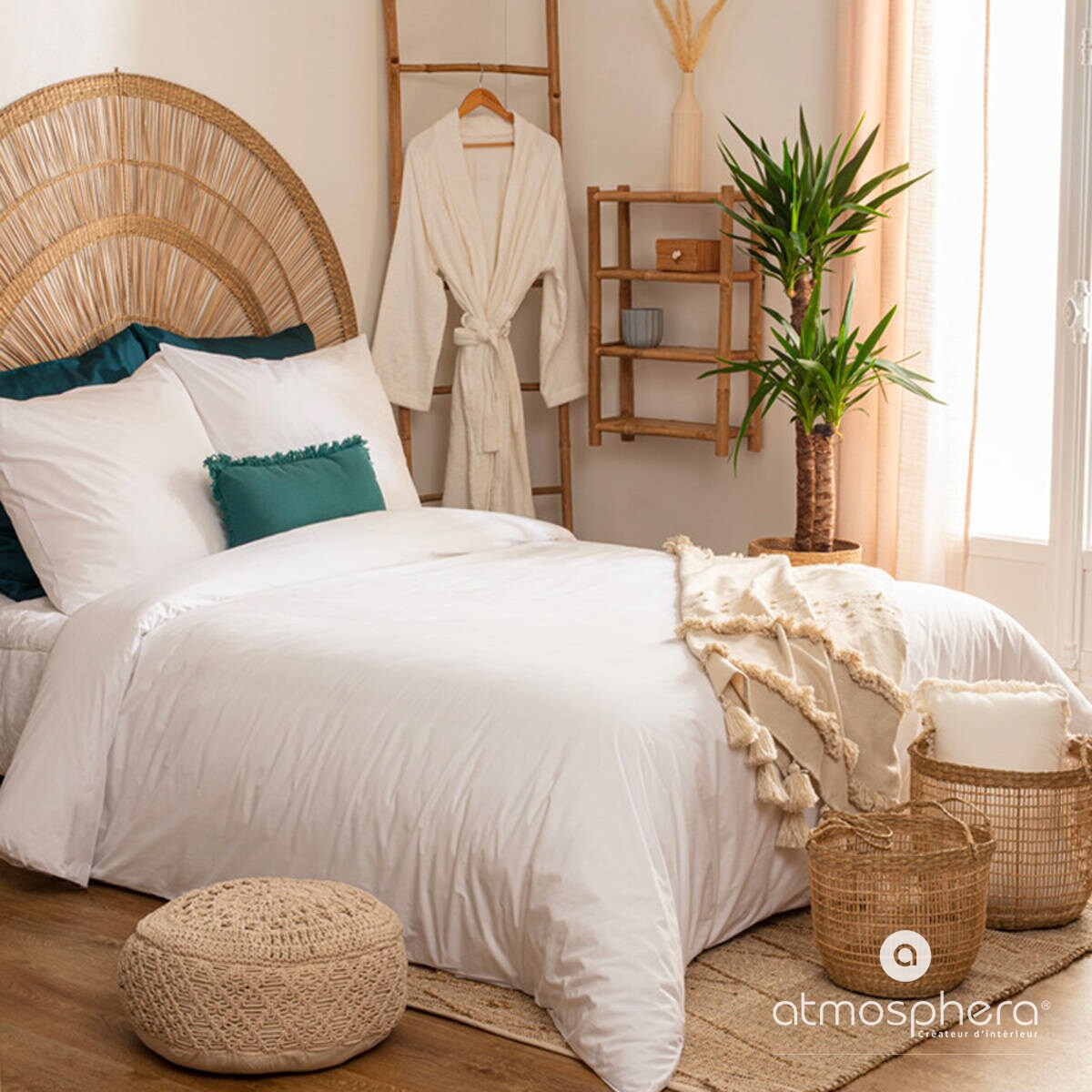 Pufa MACRAMA, siedzisko boho, Ø 44 cm